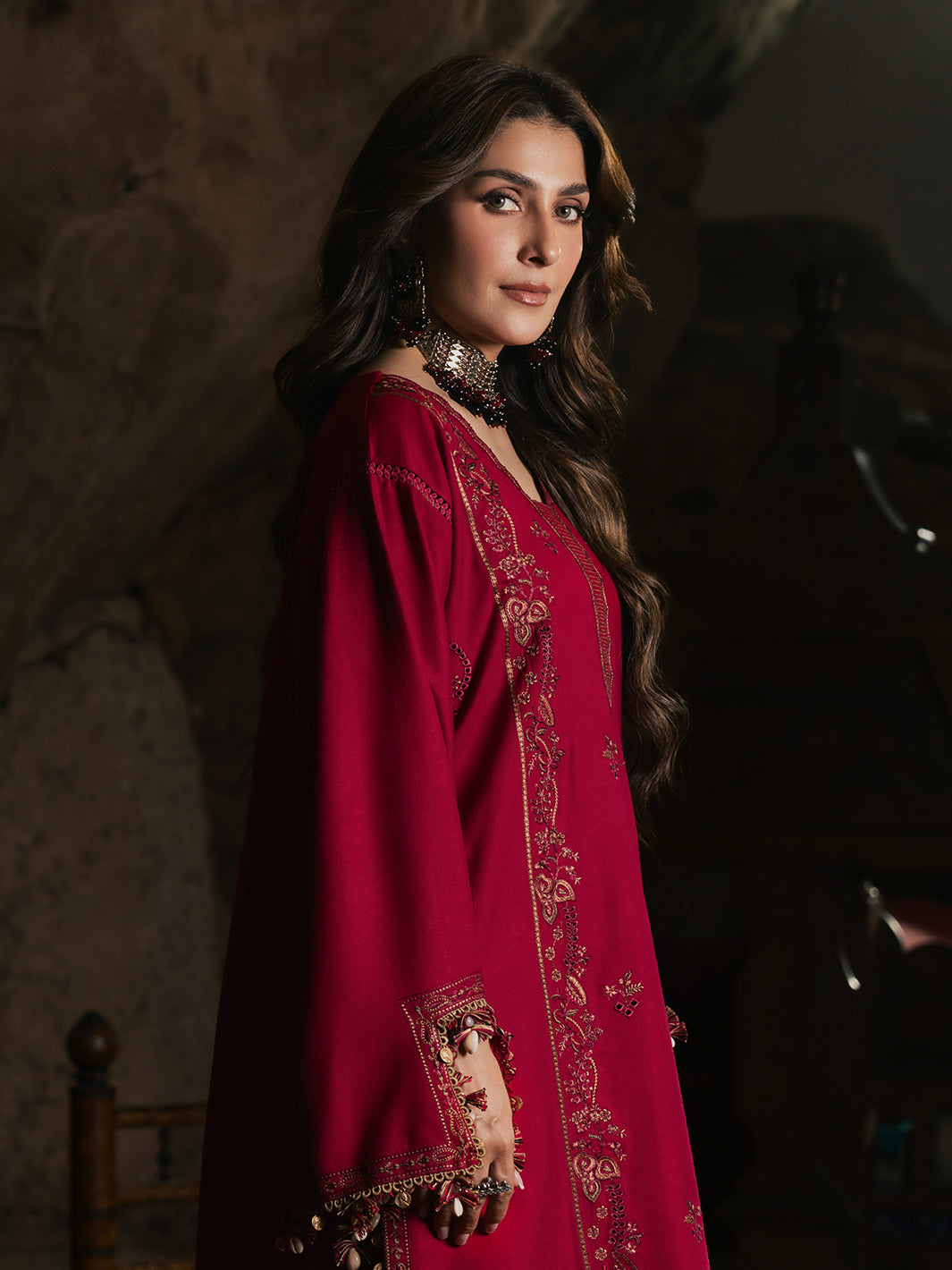 Aroha – Spiced Cranberry Embroidered Winter Suit For Women