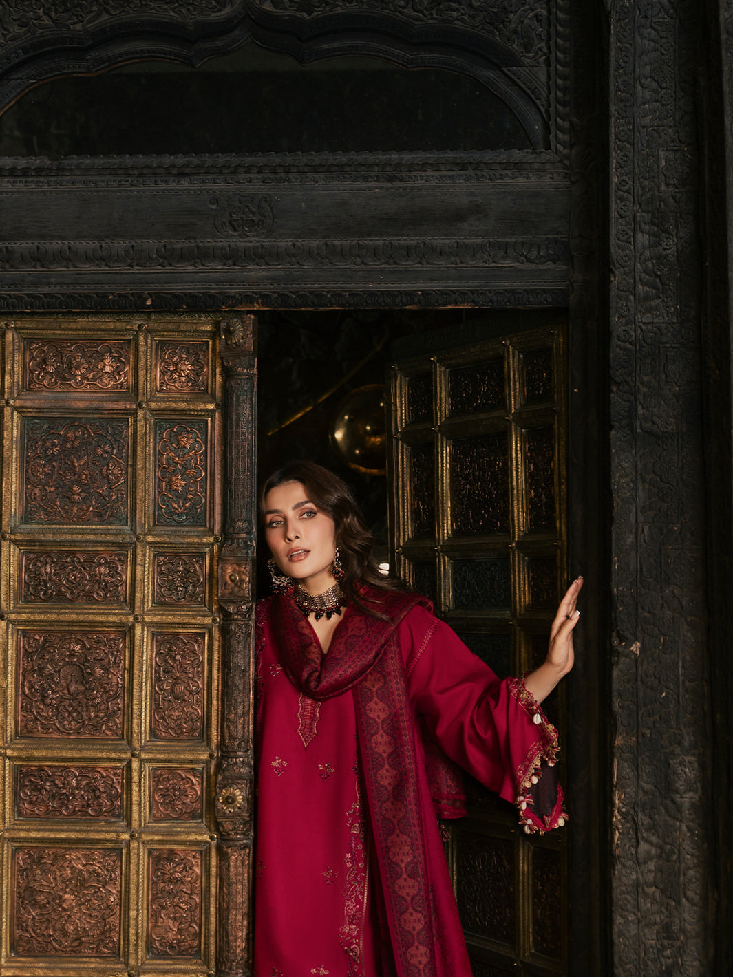 Aroha – Spiced Cranberry Embroidered Winter Suit For Women