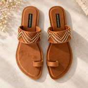 Aafree Rose & Caramel Velvet Flats For Women
