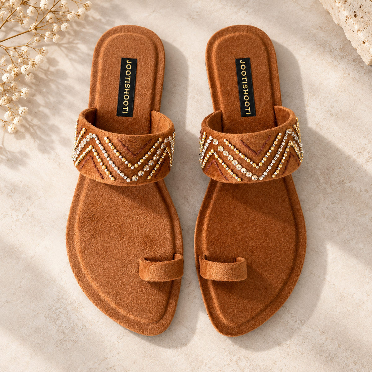 Aafree Rose & Caramel Velvet Flats For Women