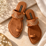 Aafree Rose & Caramel Velvet Flats For Women