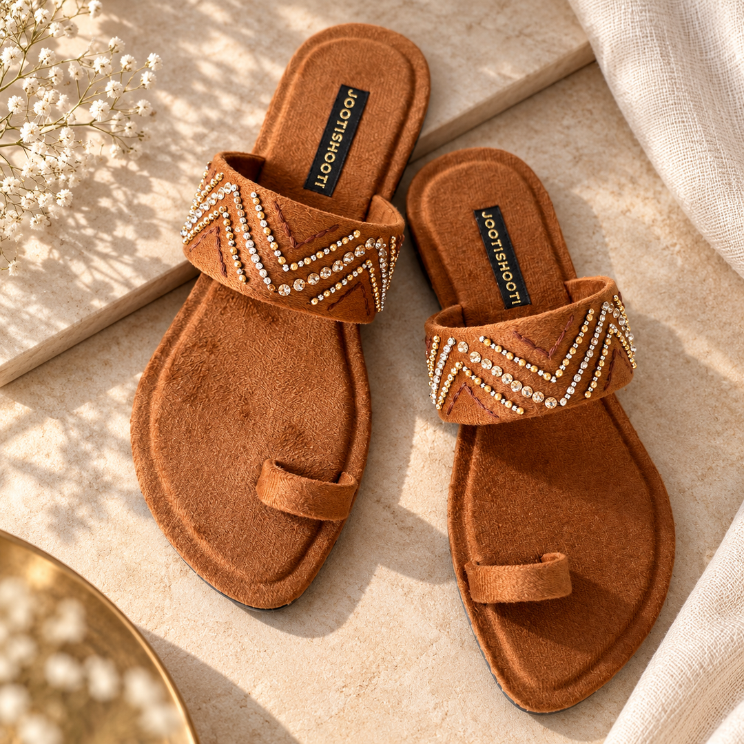 Aafree Rose & Caramel Velvet Flats For Women