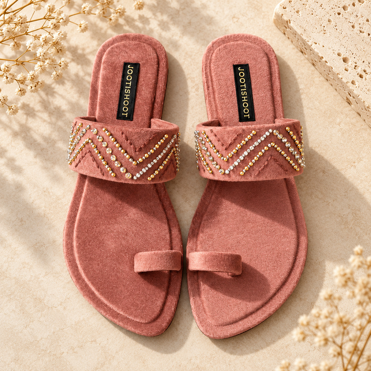 Aafree Rose & Caramel Velvet Flats For Women