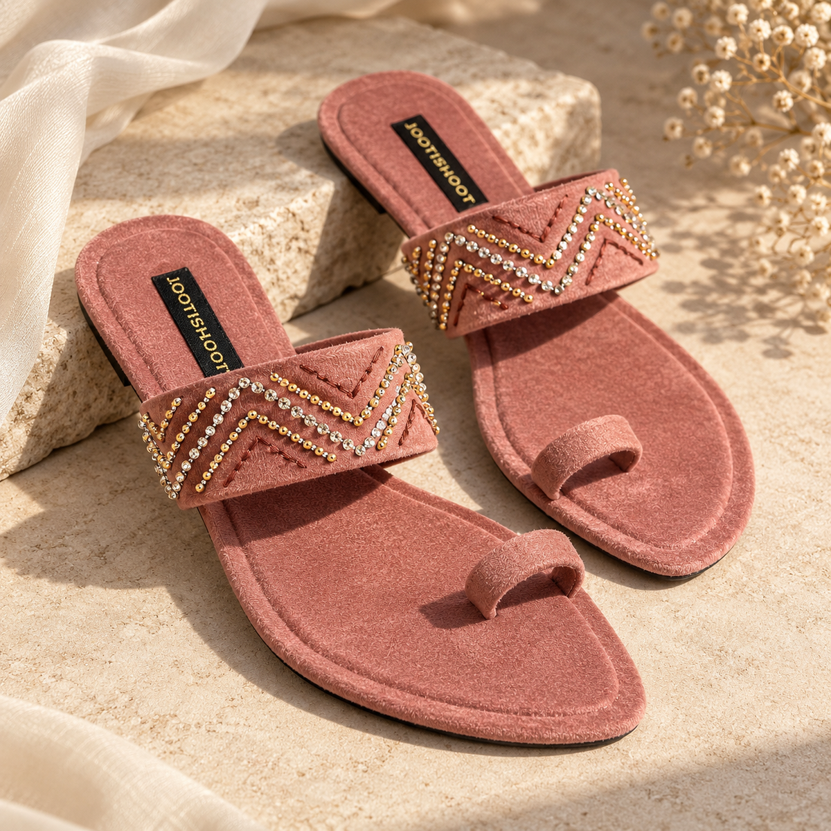 Aafree Rose & Caramel Velvet Flats For Women
