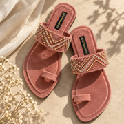 Aafree Rose & Caramel Velvet Flats For Women