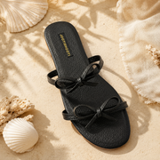 After Dark Black Bow Slides For Women