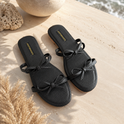 After Dark Black Bow Slides For Women
