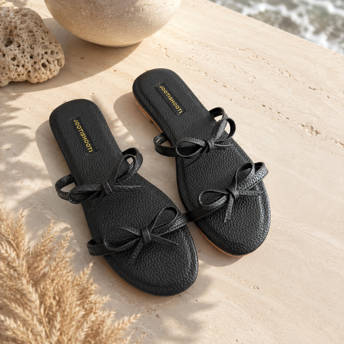 After Dark Black Bow Slides For Women