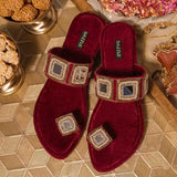 Deep Maroon Mirror Embellished Kolhapuri For Women