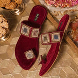 Deep Maroon Mirror Embellished Kolhapuri For Women