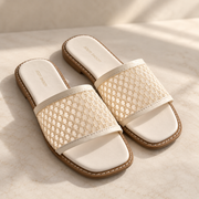 Alba White & Off-White Net Slides For Women
