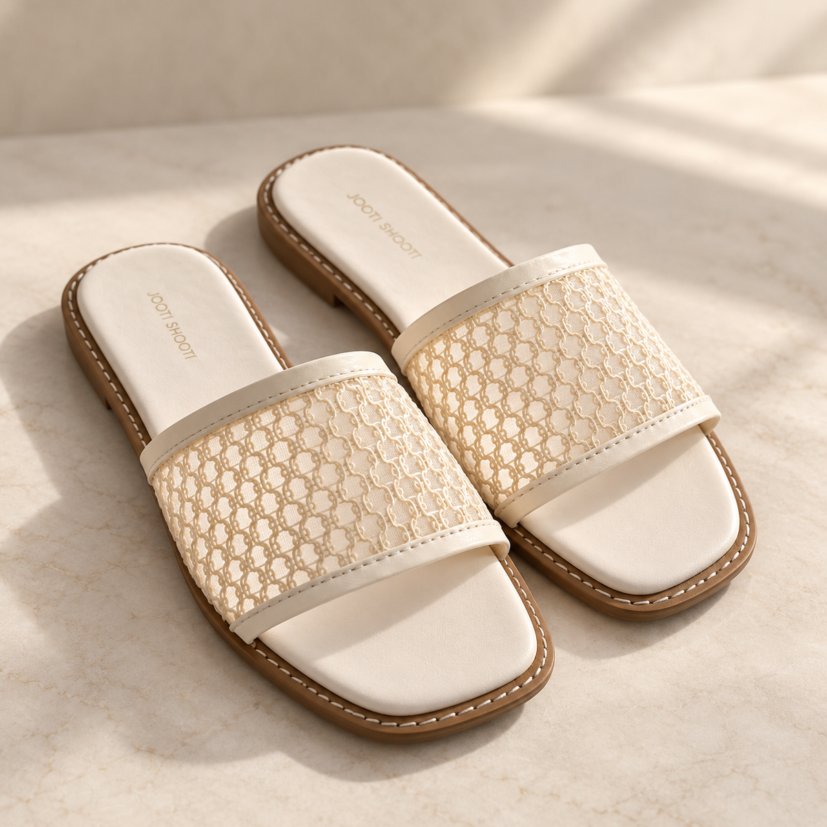 Alba White & Off-White Net Slides For Women