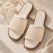 Alba White & Off-White Net Slides For Women