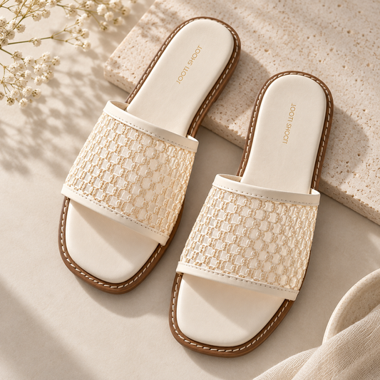 Alba White & Off-White Net Slides For Women