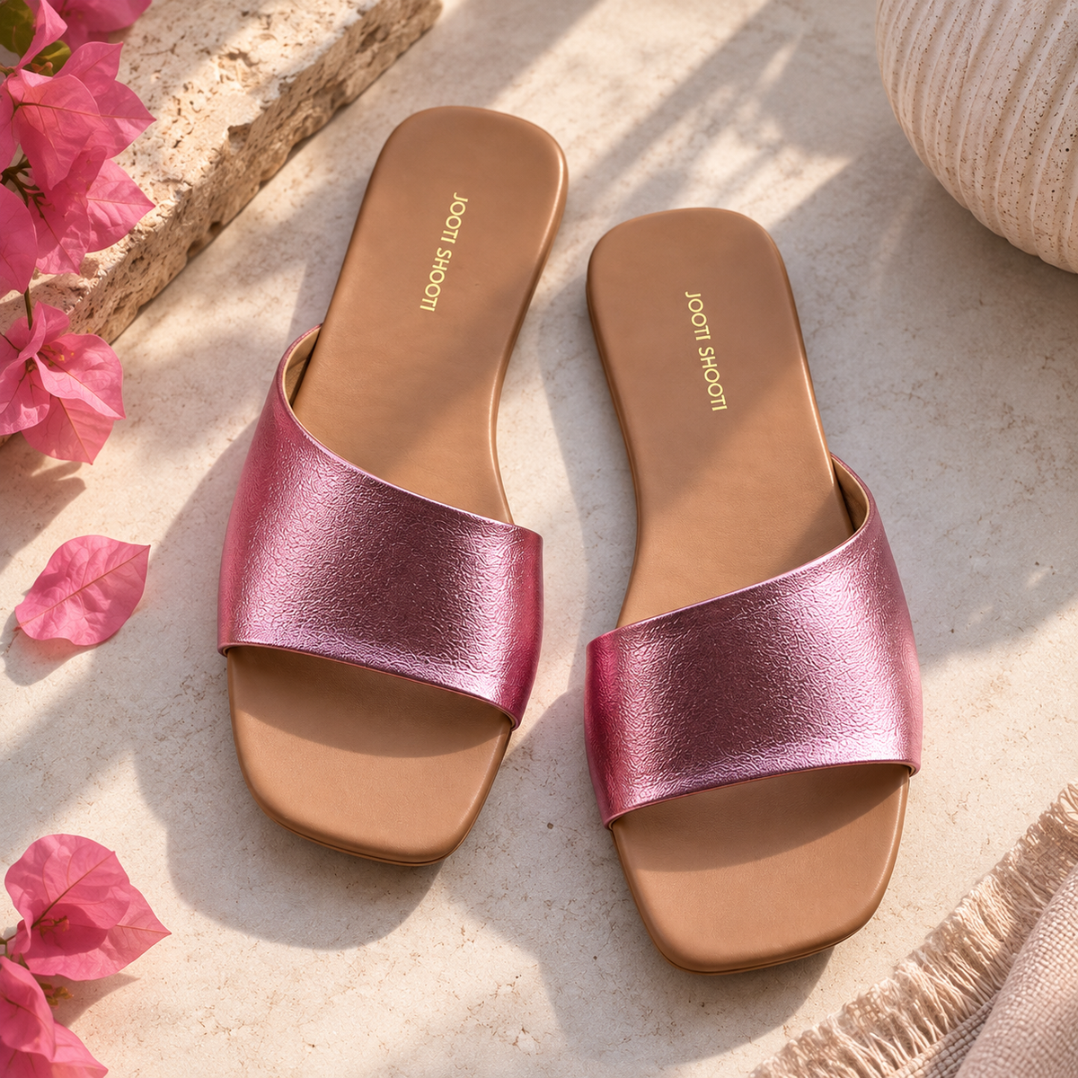 Amalfi Pink Blush Faux Leather Slides For Women