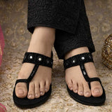 Black Embellished Velvet Kolhapuri For Women