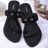 Black Embellished Velvet Kolhapuri For Women