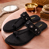 Black Embellished Velvet Kolhapuri For Women