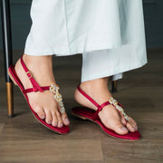 Black Pearl & Maroon Pearl Sequin Embellished Sandal – Elegant Traditional Flats For Women