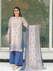 Ivory Beige 3-Piece Printed Suit with Chiffon Dupatta For Women