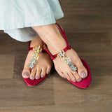 Black Pearl & Maroon Pearl Sequin Embellished Sandal – Elegant Traditional Flats For Women