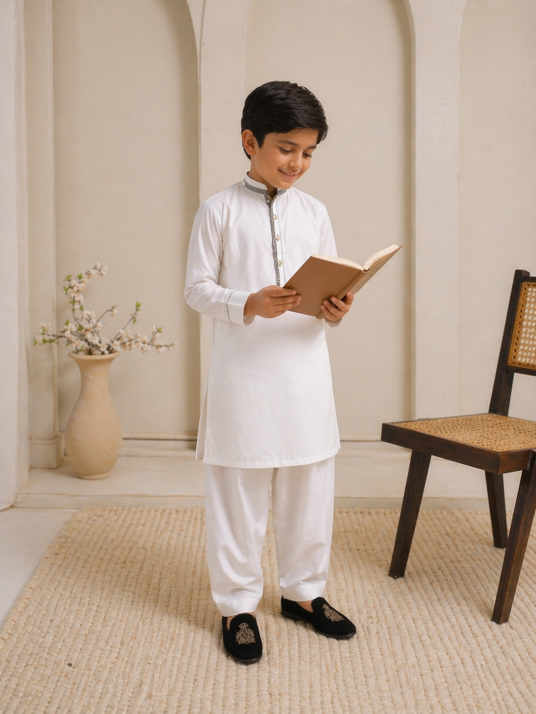 Elite White Premium Shalwar Kameez Set For Boys