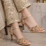 Golden Embellished Block Heels For Women
