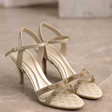 Golden Embellished Block Heels For Women