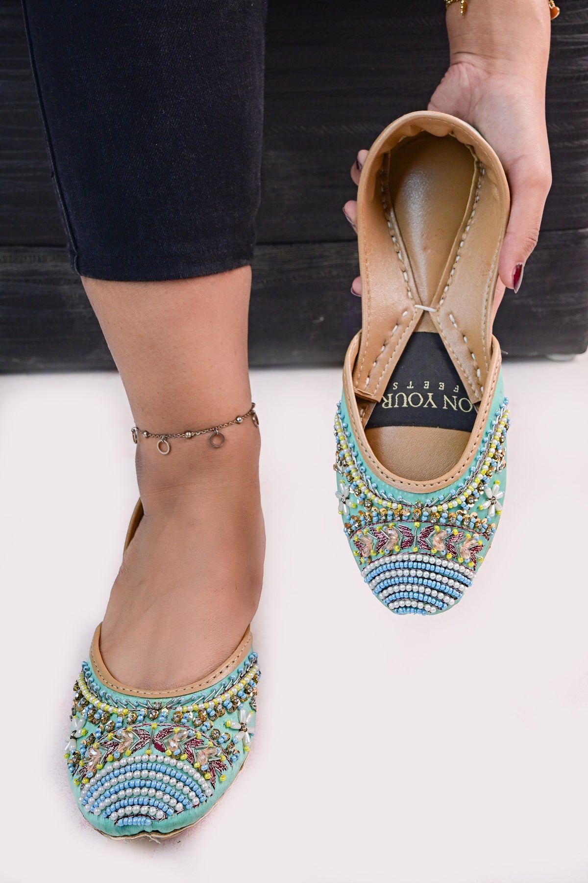 Sky Blue Raw Silk Khussa– Handcrafted Elegance, Uniquely Yours For Women