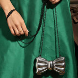 Black & Silver Luxe Bow Clutch – Glam Statement Evening Bag By Dazzle