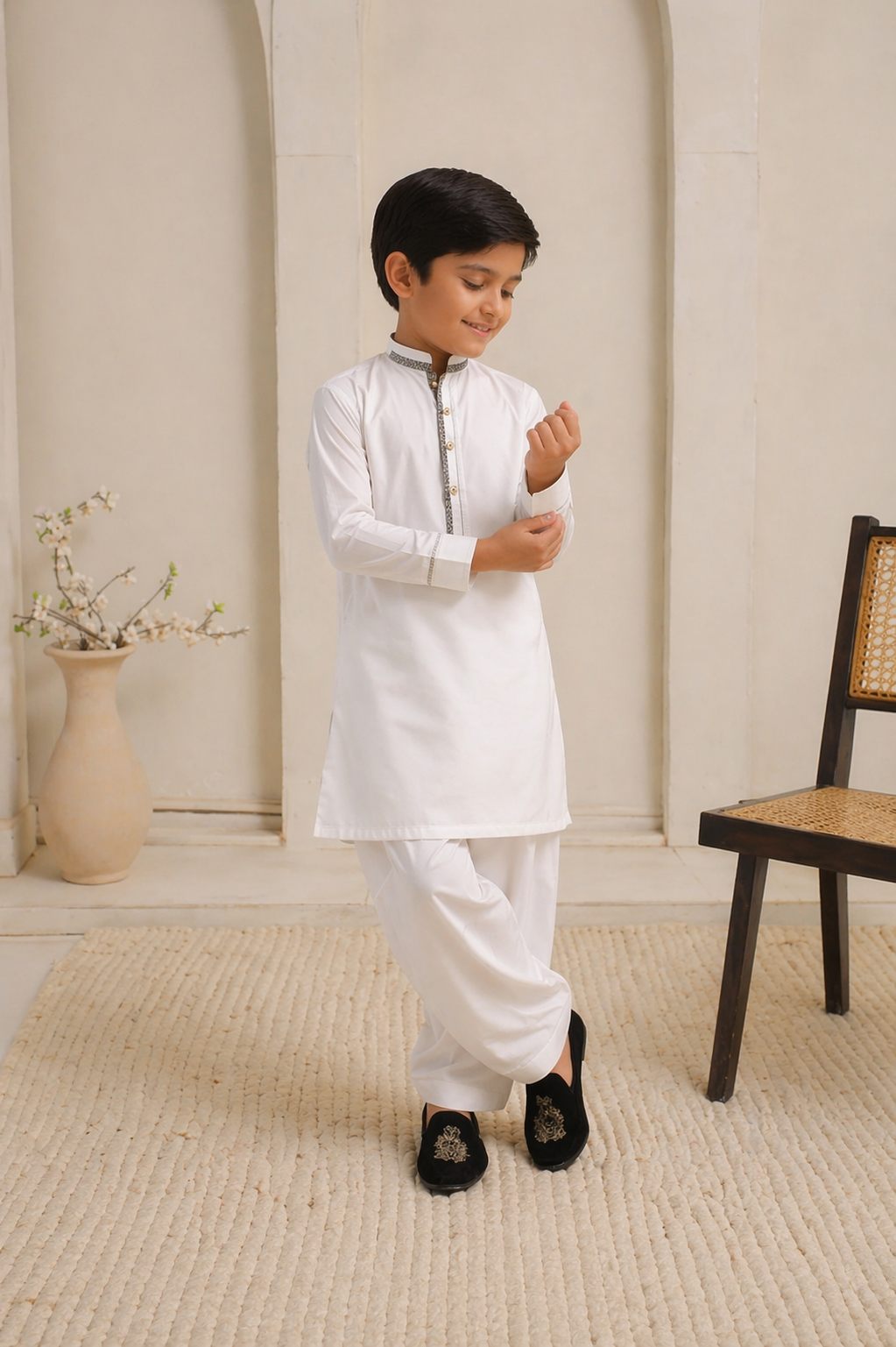 Elite White Premium Shalwar Kameez Set For Boys