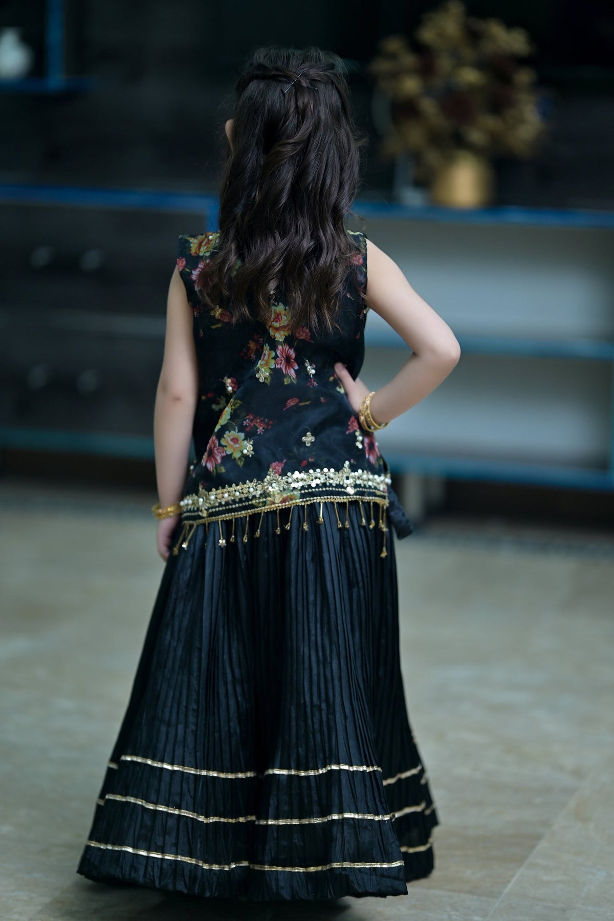 Printed Organza Choli with Crush Lehnga For Girls