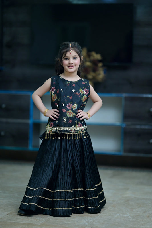 Printed Organza Choli with Crush Lehnga For Girls