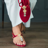 Black Pearl & Maroon Pearl Sequin Embellished Sandal – Elegant Traditional Flats For Women