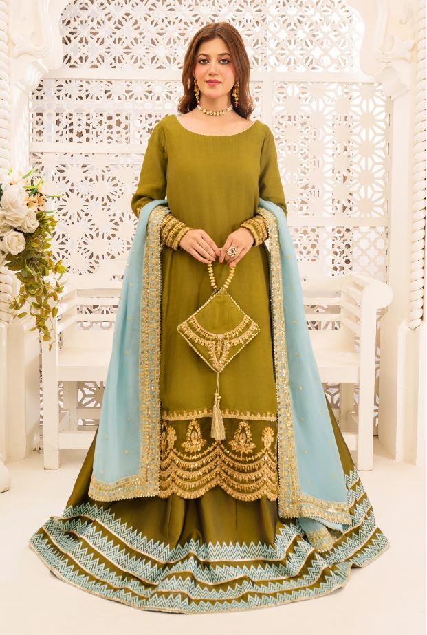 Nazneen Long Silk Shirt with Lehenga & Chiffon Dupatta For Women