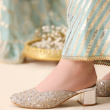 Silver Elegance Heels – Handcrafted Brocade Sparkle For Women