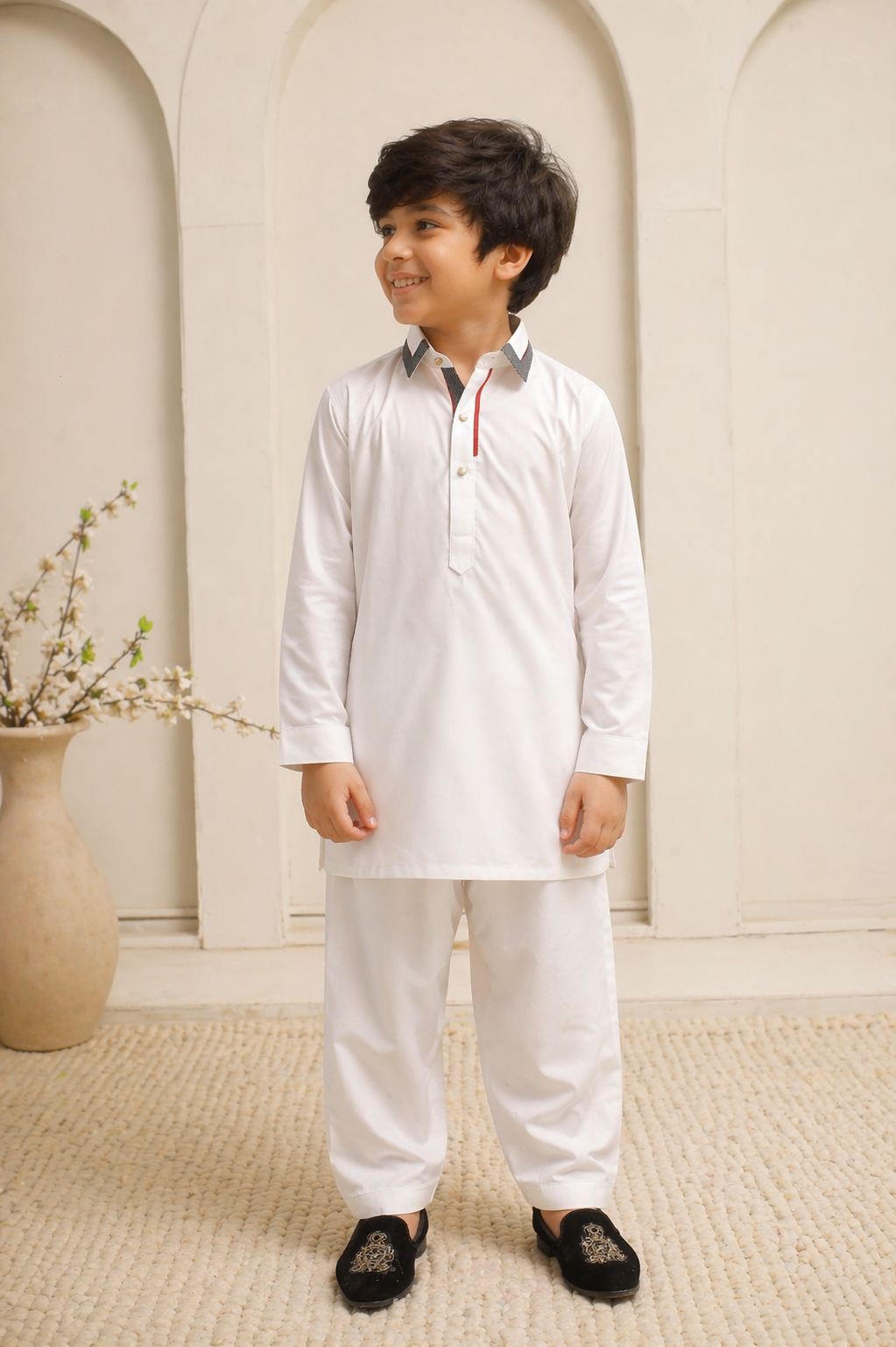 Royal White Premium Shalwar Kameez Set For Boys