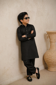 Black Father & Son Matching Kameez Shalwar Set For Men & Kid