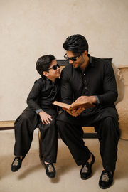Black Father & Son Matching Kameez Shalwar Set For Men & Kid
