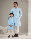 Azure Blue Father & Son Matching Kurta Pajama Set For Men & KId