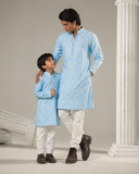 Azure Blue Father & Son Matching Kurta Pajama Set For Men & KId