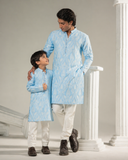 Azure Blue Father & Son Matching Kurta Pajama Set For Men & KId