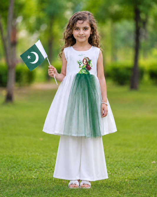 14th August 3D Embroidered Lawn 2-Piece Plazo Suit For Girls