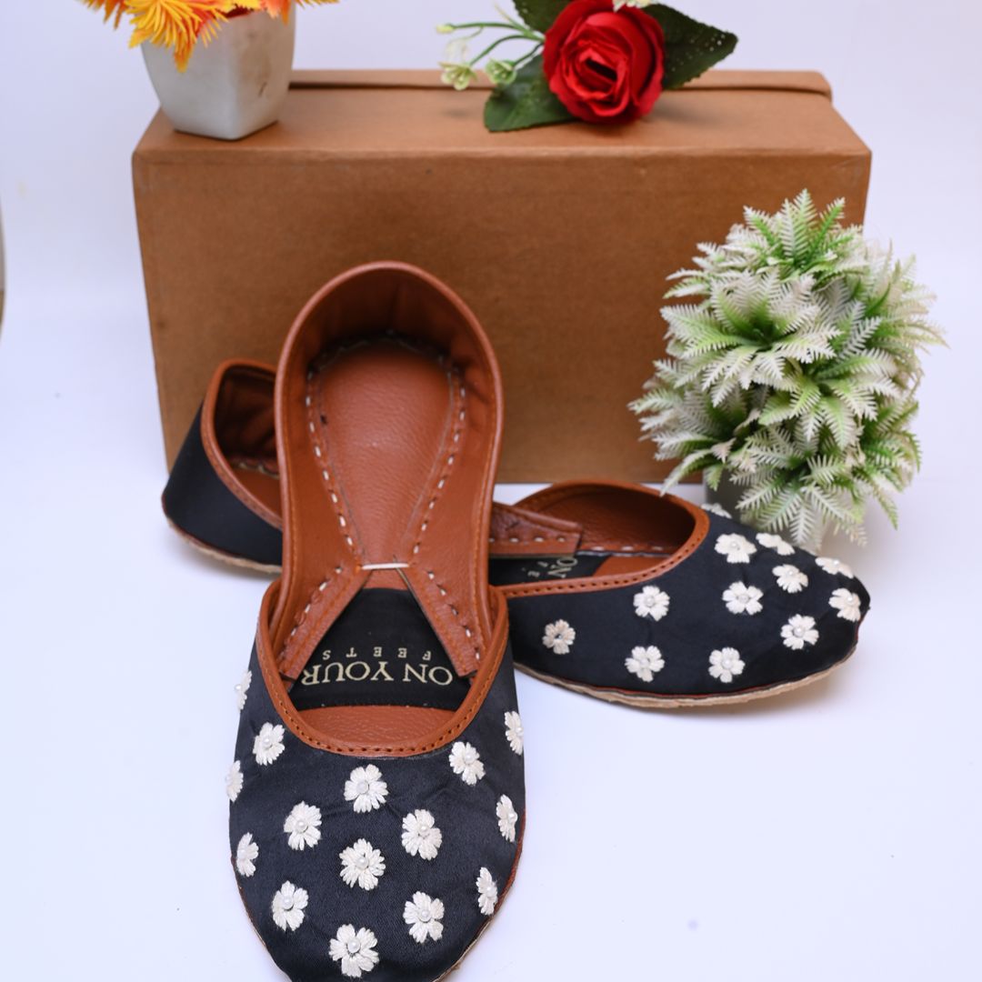 Exclusive Handcrafted Raw Silk Khussas – Classic Black Elegance For Women