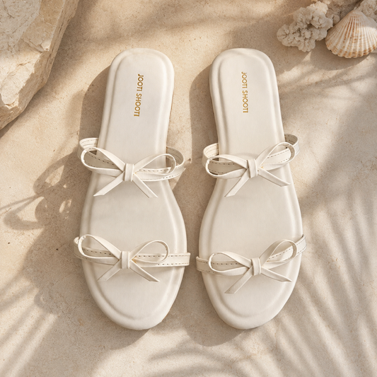 Cloud Nine White Bow Slides For Women