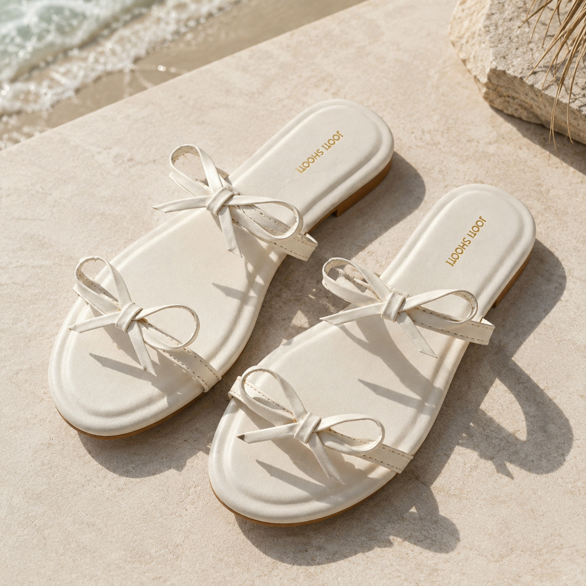 Cloud Nine White Bow Slides For Women