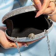 Raya (Silver) – Crystal Beaded Oval Evening Clutch By Dazzle