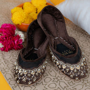 Cocoa Royale Khussas – Regal Velvet with Pearl & Gold Embroidery For Women