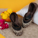 Cocoa Royale Khussas – Regal Velvet with Pearl & Gold Embroidery For Women