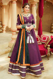 Mehrunisa Purple & Green Raw Silk Maxi with Dupatta & Belt For Women